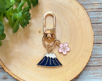 Mt. Fuji Sakura Keychain | Enamel Keychain Charm | Cherry Blossom Keychain | Backpack Charm | Japan Keychain | Keychain Gift