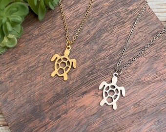 Turtle Cutout Stainless-Steel Necklace Dainty Sea Turtle Necklace Ocean Creature Animal Tortoise Gifts for Women Kids Girls Nature Necklace