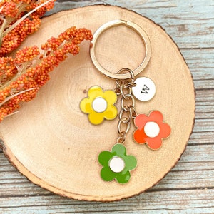 Flowers Keychain | Personalized Initial Keychain | Enamel Keychain | Backpack Charm | Purse Charm | Flower Keychain Charm | Keychain Gift |
