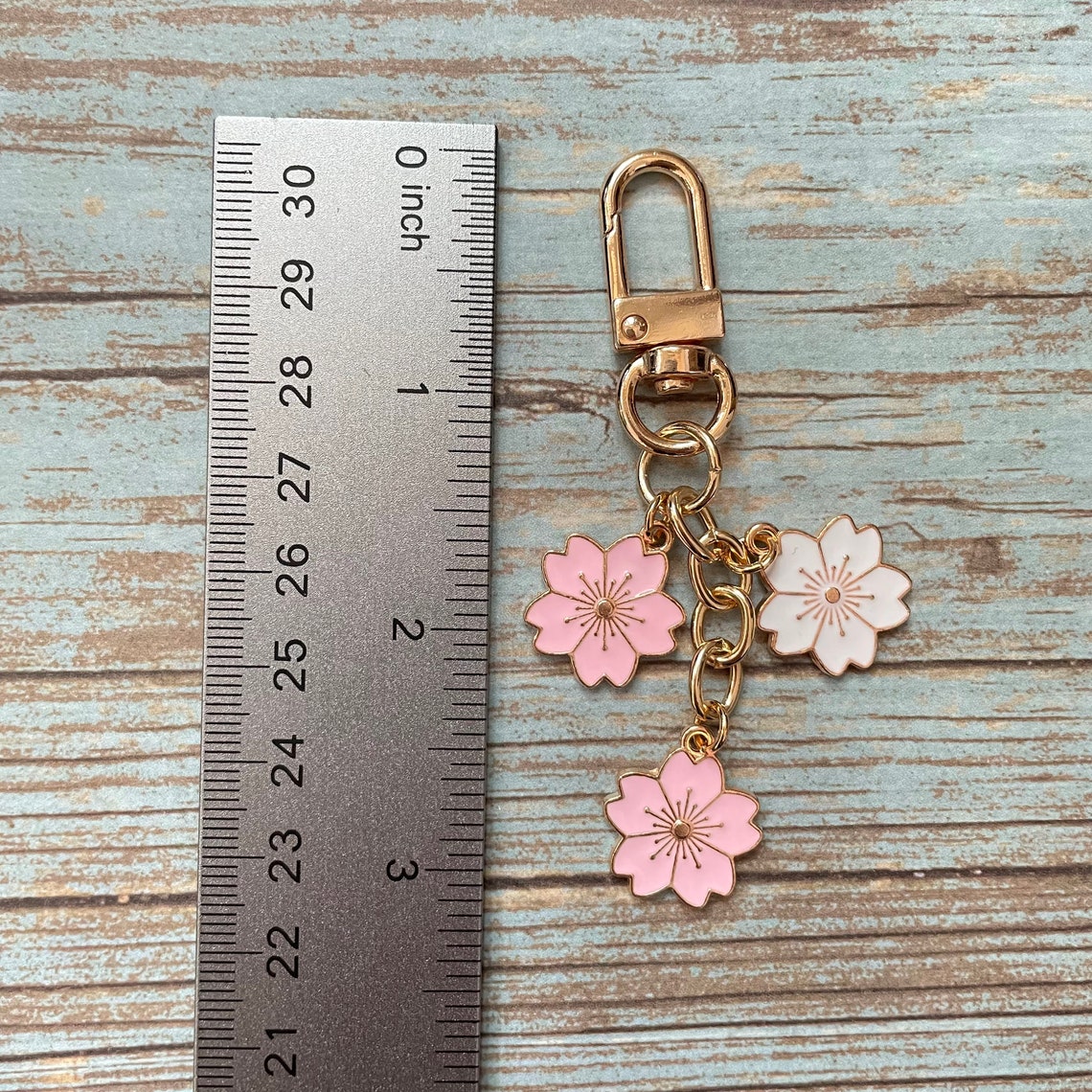 Sakura Cherry Blossom Keychain Charm Gold Keychain Charm Etsy