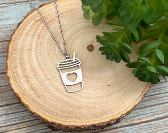 Coffee Cup Stainless Steel Necklace Caffeine Lover Pendant Coffee Tumbler Mug Jewelry Women's Jewelry Gift Idea for Her
