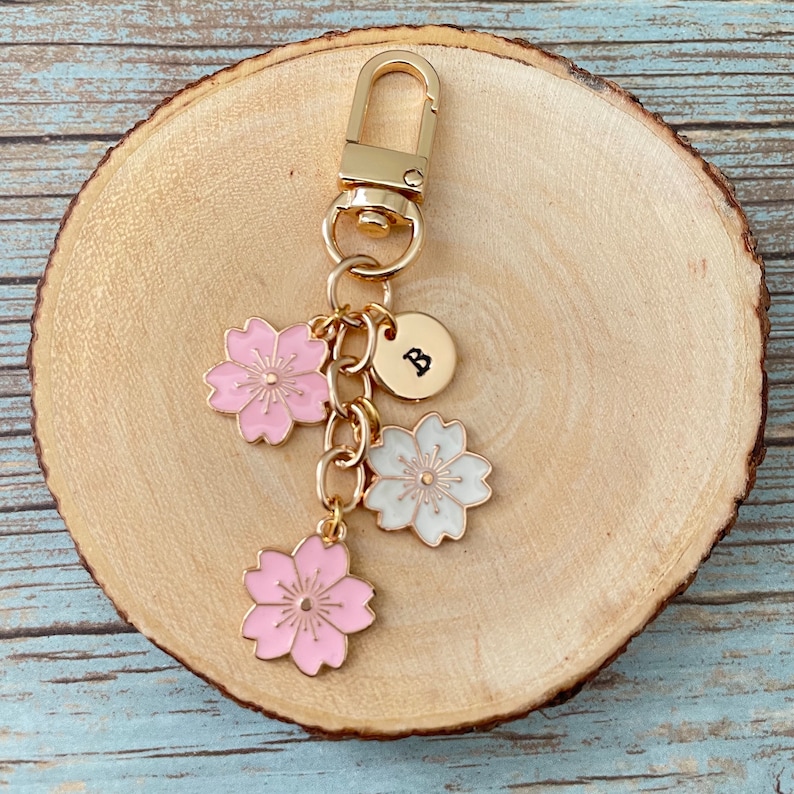 Sakura Cherry Blossom Keychain Charm Gold Keychain Charm Etsy