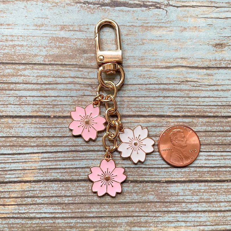 Sakura Cherry Blossom Keychain Charm Gold Keychain Charm Etsy