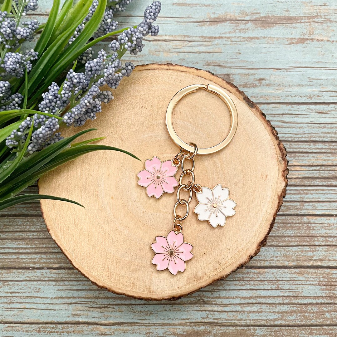 Sakura Cherry Blossom Keychain Charm Gold Keychain Charm Backpack Charm
