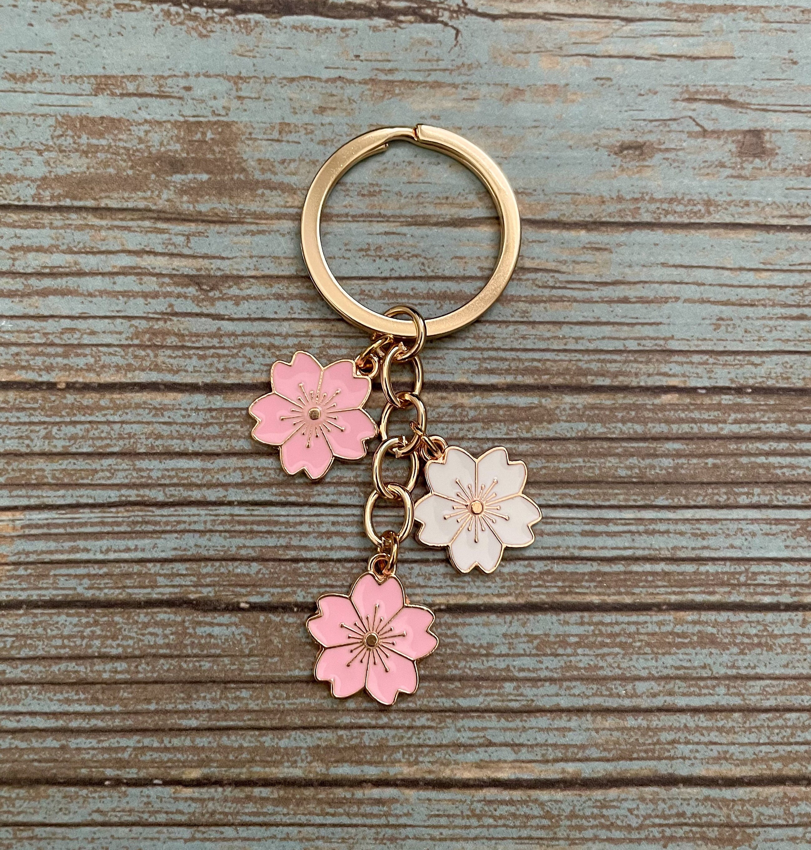 Sakura Cherry Blossom Keychain Charm | Gold Keychain Charm