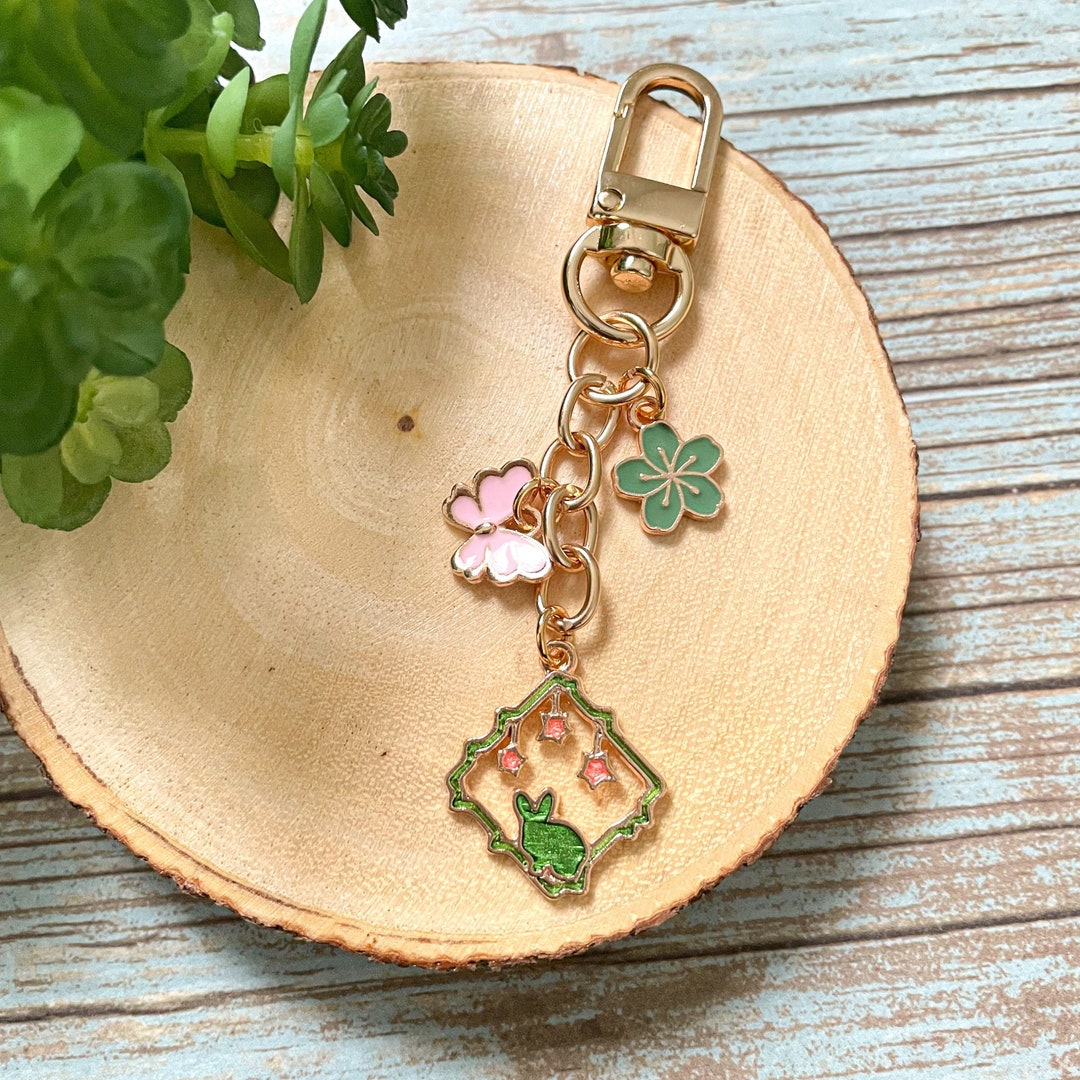 Bunny Rabbit Cherry Blossom Keychain Enamel Keychain Charm Cherry