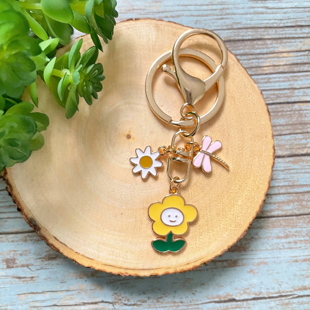 Flower Keychain Gold Plated Flower Keychain Enamel Purse Bag Keychain