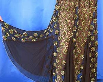 Beaded lace belly dance skirt in black, olive and copper mermaid silhouette