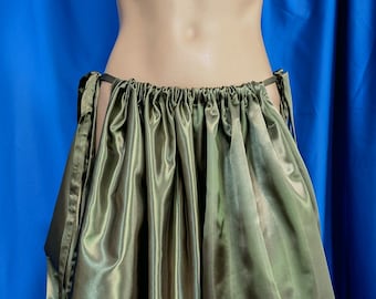 Medium-weight olive color satin harem pants, size: Medium, for belly dance, tribal, folklore, circus, unisex