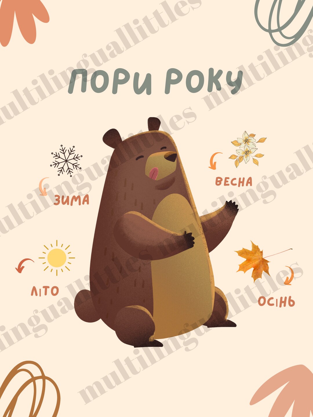 Ukrainian Language Poster Seasons in Ukrainian/Пори року Etsy