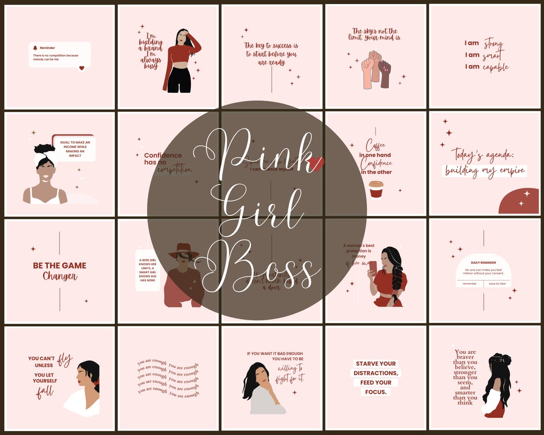 X20 Pink Girl Boss Quotes, Printable Wall Art, Work or Home Office