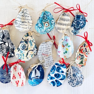 Decoupaged Oyster Shell Christmas Ornament