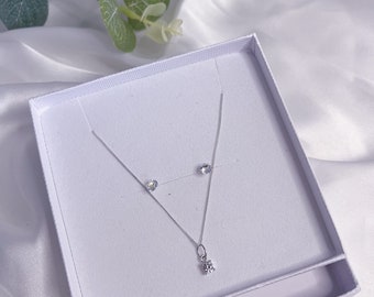 Sterling Silver Swarovski Stone Necklace and Earring Set // 925 silver gift for her Mother’s Day gift