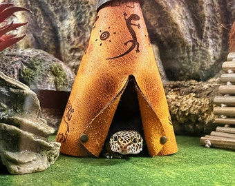 Leopardgeckoläder, tipi, wigwam, läderhus för små husdjur, ödlehus, reptiltank, terrariumdekor