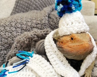 Skäggagamehatt, ödledräkt, reptilhatt, virkad stickad mössa, ormhatt, söt hatt, julhatt