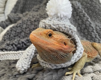 Skäggagamehatt, ödledräkt, reptilhatt, virkad stickad mössa, ormhatt, söt hatt, julhatt