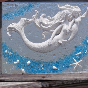 Mermaid Art, Resin Art, Beach Art, Coastal Decor, Sea Glass Art, Beach Creations, Beach Lover