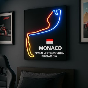 Monaco Grand Prix LED Neon Sign, F1 Track Wall Art, Formula 1 Racing Circuit Light, Man Cave Decor, Motorsport Gift, Custom Neon Sign