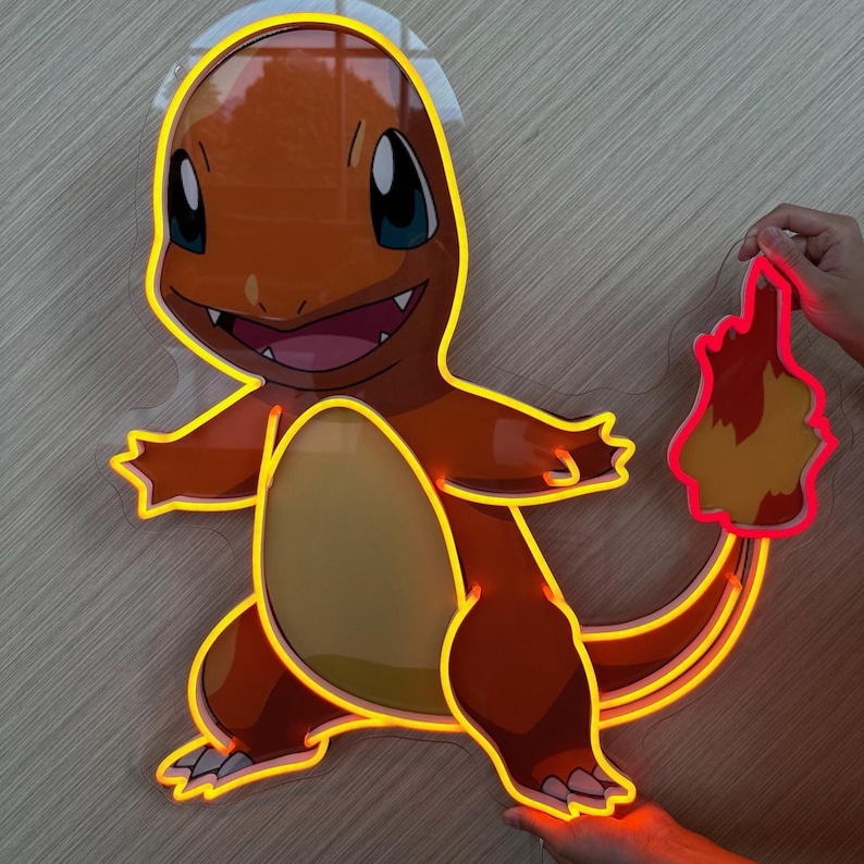 Charmander LED Neon Sign, Pokémon Inspired Wall Light, Gaming Room ...