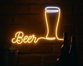 Beer Neon Sign, LED Beer Light for Bar Decor, Home Bar Sign, Man Cave Wall Light, Pub Decor, Beer Glass Neon Light