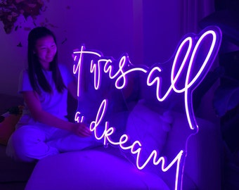 Letrero de neón "Todo fue un sueño", luz de pared LED cursiva, decoración estética para habitaciones, letrero de neón para dormitorio, luz de fondo para bodas, letrero LED personalizado