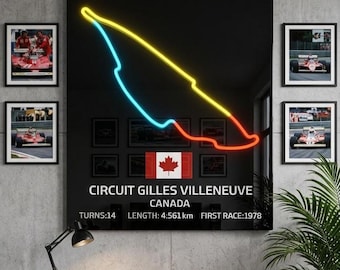 LED-neonskylt för Kanadas Grand Prix, väggkonst för Kanadas Grand Prix F1-bana, motorsportdekor, present till racingfan, belysning i spelrummet