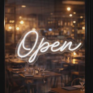 OPEN Neon Sign Cursive, LED Open Sign for Business, Storefront Window Light, Modern LED Shop Sign, Restaurant Retail Open Sign, Welcome Sign