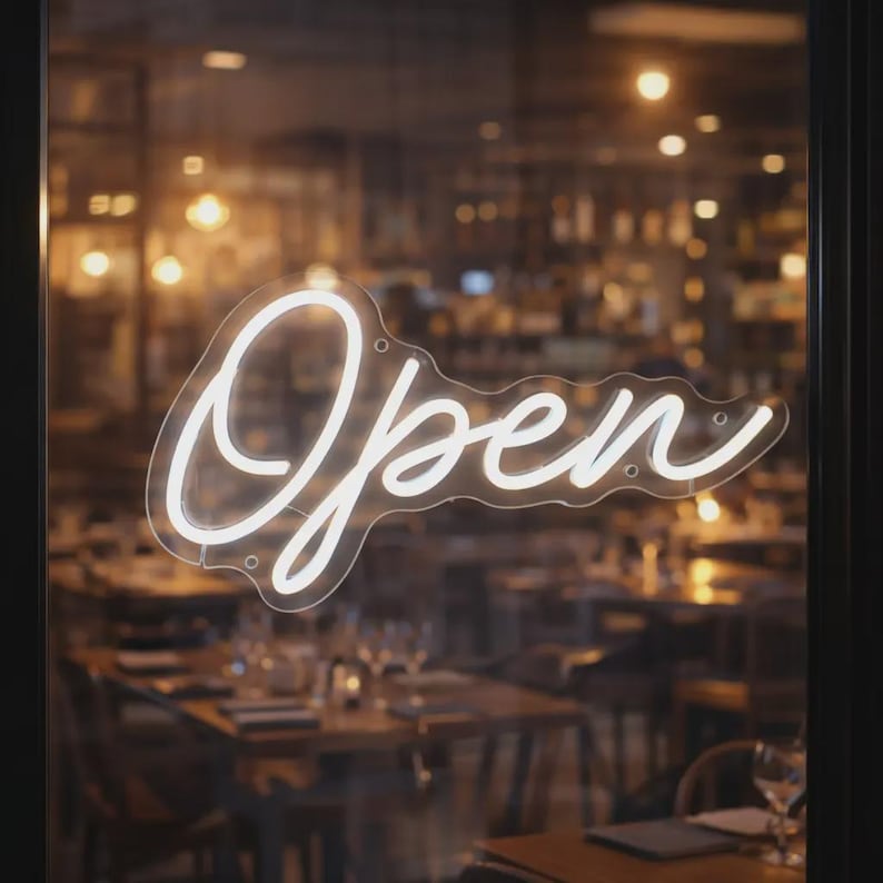 OPEN Neon Sign Cursive, LED Open Sign for Business, Storefront Window ...