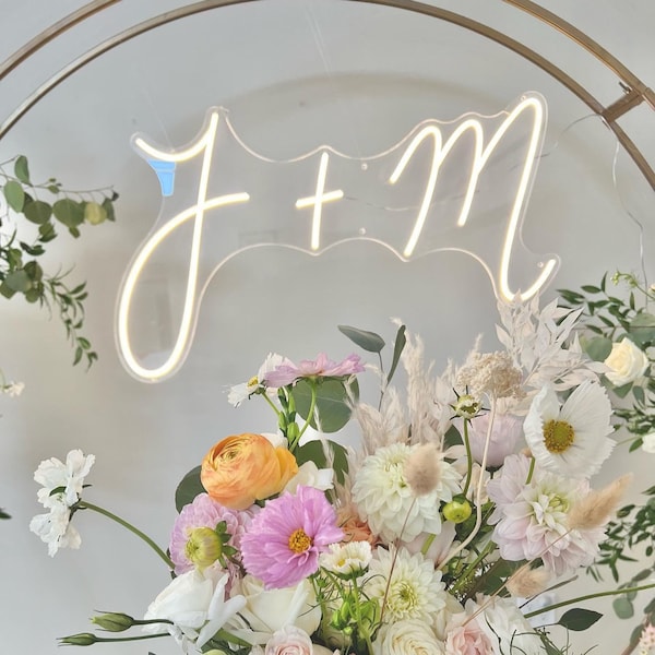 Letrero de neón con iniciales personalizadas para boda, letrero con monograma LED personalizado, luz de fondo para boda, decoración para despedida de soltera, letrero de pared para recepción