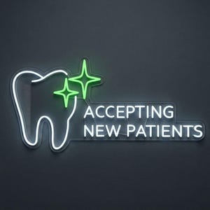Letrero LED para dentista, letrero de neón "Aceptando nuevos pacientes", decoración para ventana de consultorio dental, luz de pared para clínica dental, letrero de recepción de dentista