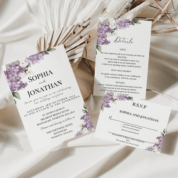 Lavender Wedding Invitations, Wedding Invite, lilac Wedding Invitation, Pastel Purple Wedding invitations