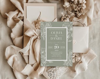 Sage Green Wedding Invitation: Floral Eucalyptus RSVP