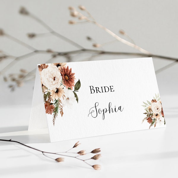 Autumnal Wedding Place cards, Autumn name place cards, Wedding name place cards, Wedding Guest Name cards,Burnt orange name cards