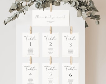 Elegant Wedding Table Plan Cards: Minimalist Foliage Seating Chart