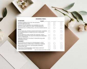 Wedding Guest Menu Choice Cards: RSVP Tick List