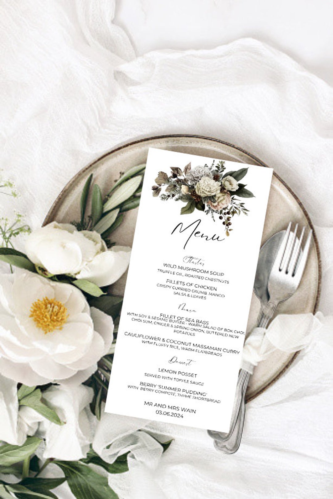 Winter Wedding Menu Cards Wedding Breakfast Menu Card Etsy