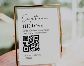 Wedding capture the love Sign: share photos sign Custom Venue Signage QR Code