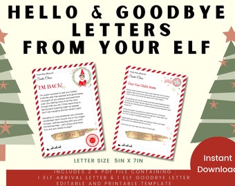 Carta de llegada de elfo y carta de despedida COMBO / Cartas de elfo / Carta de elfo / Cartas de elfo de Navidad / Duende de Navidad / PAQUETE de cartas