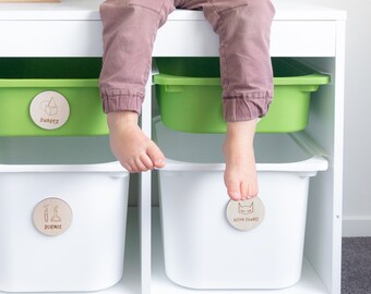 Wooden Toy Labels: Laser Cut Storage Box Organizers, Set of 9.