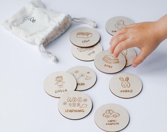 Juego de 6 etiquetas de madera para juguetes
