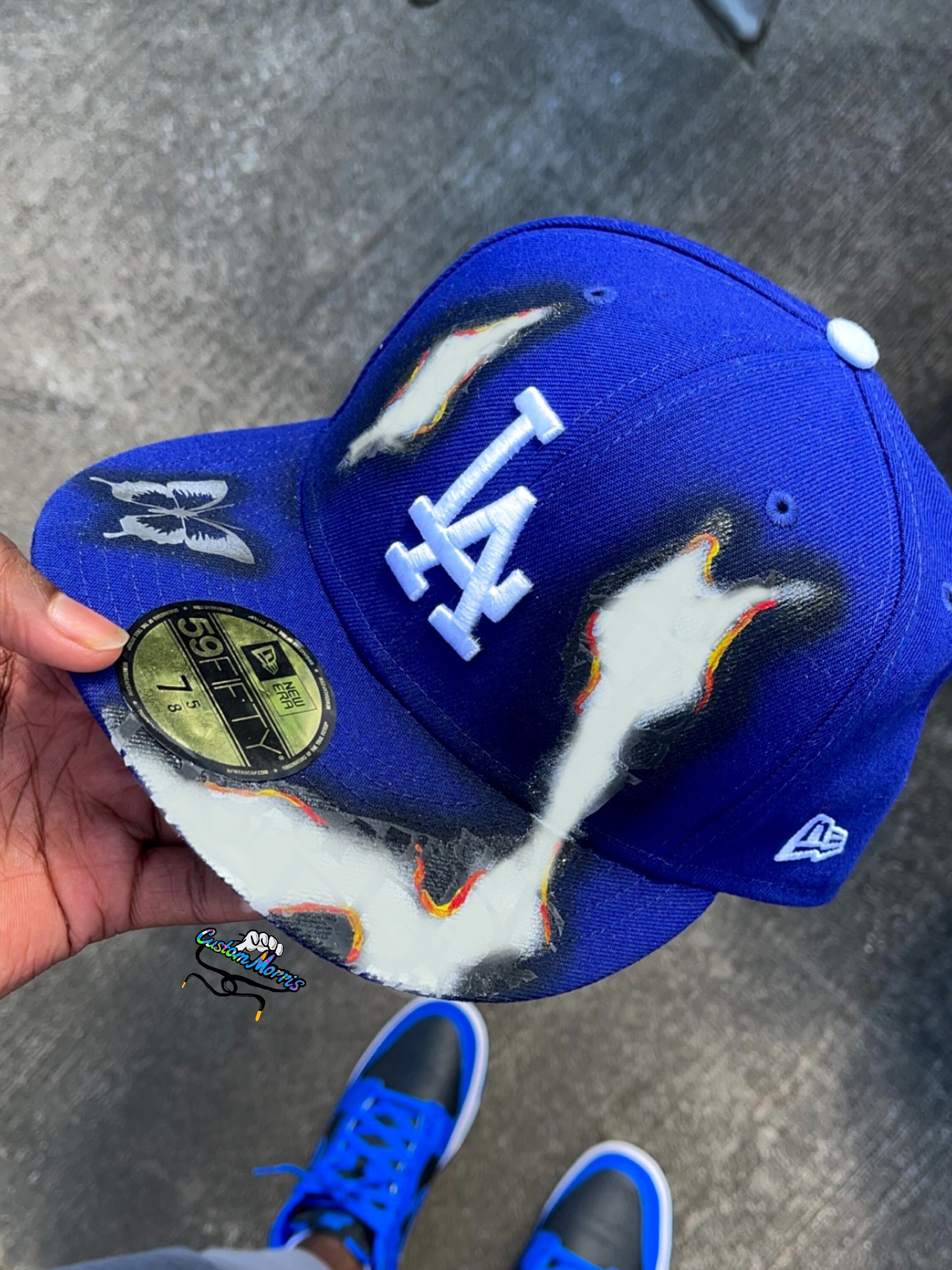 Custom LA Burning Fitted Hat/ Baseball 