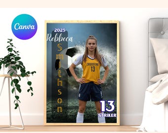 Plantilla de póster de fútbol personalizado en Canva, pancarta de equipo deportivo (descarga instantánea)