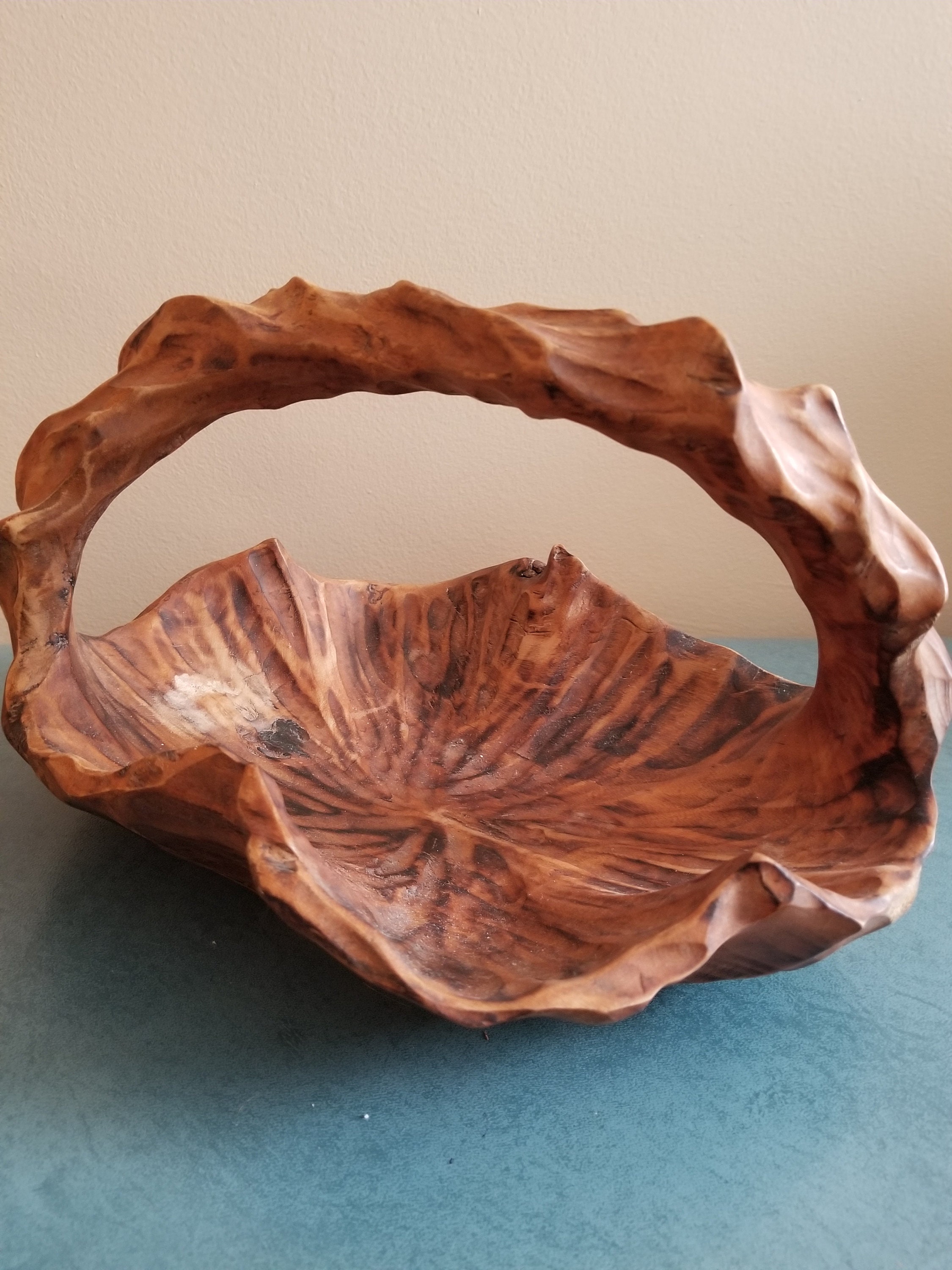 Vintage Hand Carved Burl Wood Basket Etsy