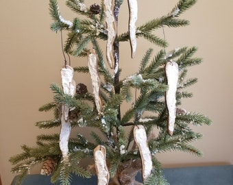 Set of Nine Vintage Rustic Wooden Icicle Ornaments