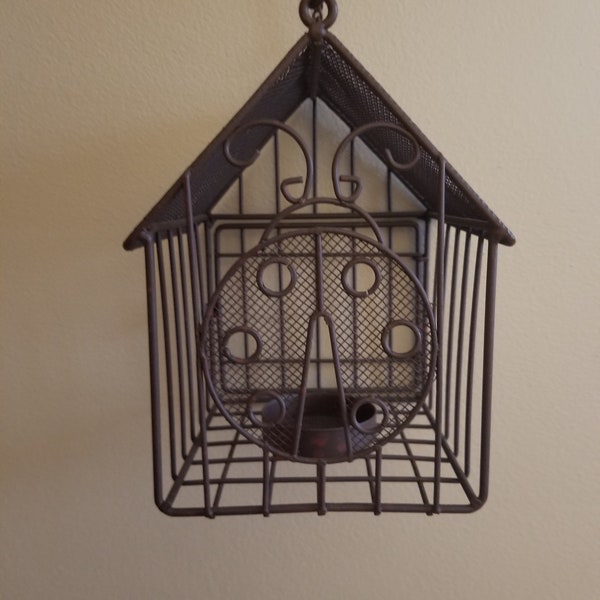 Brown Metal Hanging Birdhouse with Votive Holder