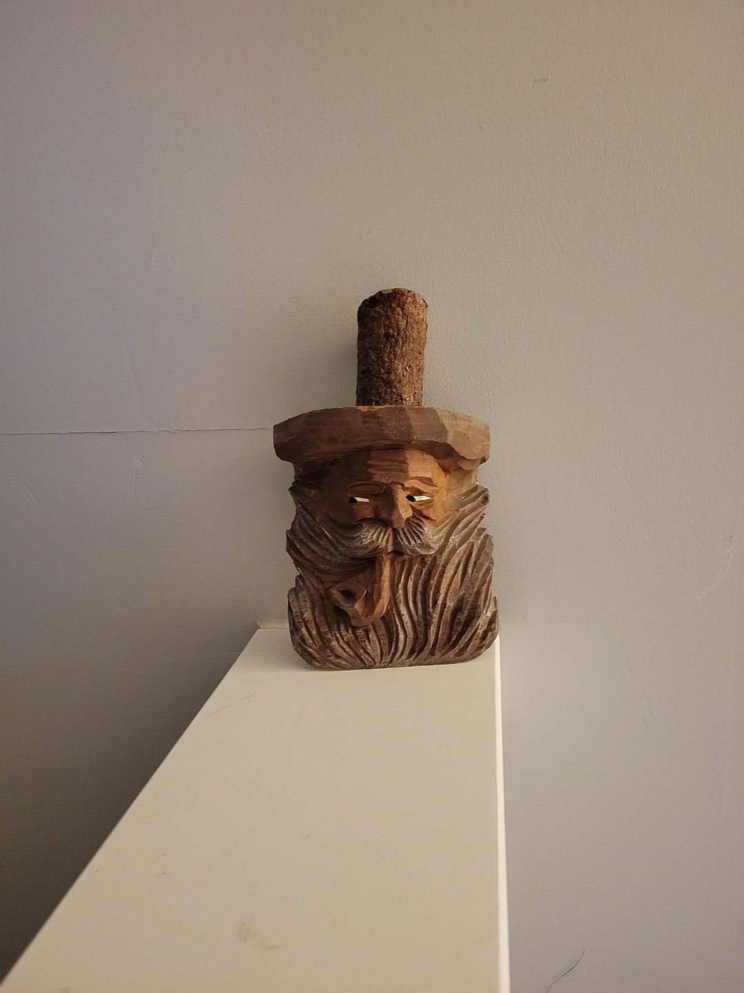 Vintage WOOD CARVED Tree Man Face Smoking a Pipe - Etsy UK