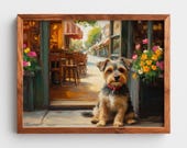 Scruffy Terrier Café Doorway, Cozy Dog Painting Printable Wall Art (Digital Download) 190
