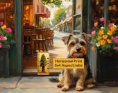 Scruffy Terrier in Café Doorway, Vintage European Street Printable Wall Art (Digital Download) 190