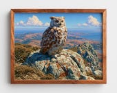 Rustic Owl Summit Painting, Golden Coastal Landscape Printable Wall Art (Digital Download) 47