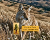 Coyote in Golden Grassland, Rustic Wildlife Landscape Printable Wall Art (Digital Download) 81
